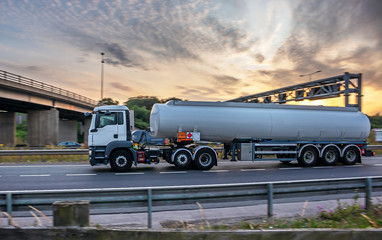 Tanker truck in motion on the motorway