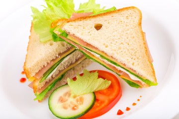 Club Sandwich with Salmon and Vegetables