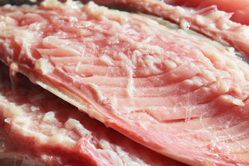 Fresh mackerel meat. Close-up. Background. Texture.