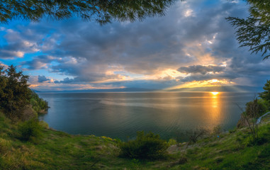 Fototapeta na wymiar Sunset over beautiful Lake Ohrid
