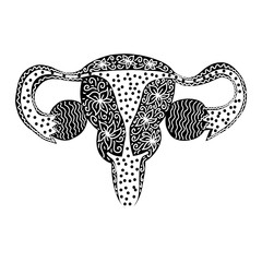 Black and white uterus with floral decor