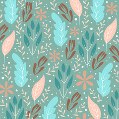 Summer floral seamless pattern, flat design for use as background, wrapping paper or wallpaper