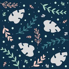 Summer floral seamless pattern, flat design for use as background, wrapping paper or wallpaper