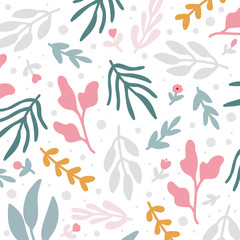 Summer floral seamless pattern, flat design for use as background, wrapping paper or wallpaper