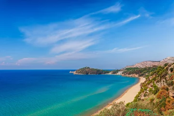 Foto op Plexiglas Panoramic sea landscape with Gaeta, Lazio, Italy. Scenic historical town with old buildings, ancient churches, nice sand beach and clear blue water. Famous tourist destination in Riviera de Ulisse © oleg_p_100