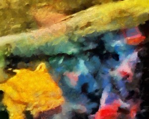 Close up oil paint abstract background. Art textured brushstrokes in macro. Part of painting. Old style artwork. Dirty watercolor texture. Modern pattern. Chaotic splashes. Multi-colors design.