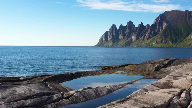 Rock Davil's Jaw. Norway,island Senja.Camera move forward