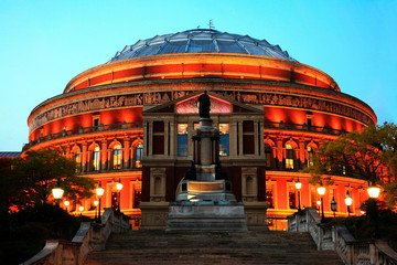 Night view of Royal Albert Hall, located in Kensington in London.
