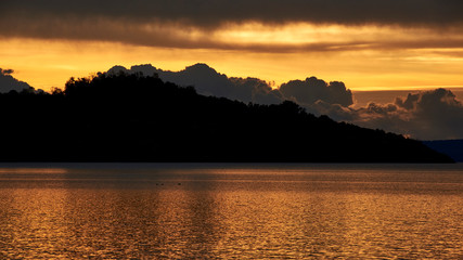 A colorful sunset in the lacustrine area of Pucon, Chile.