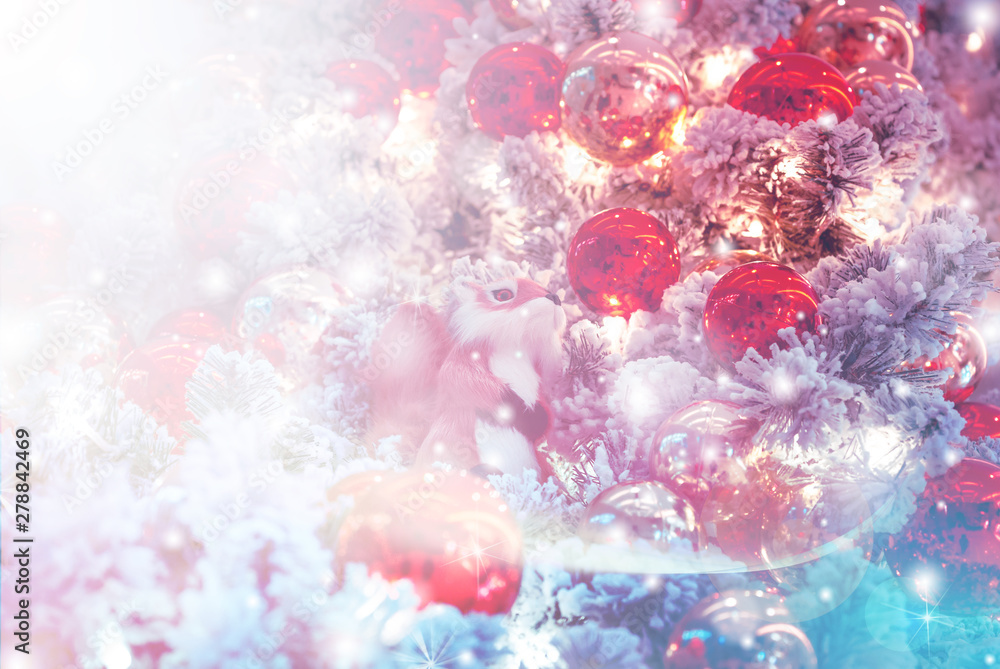 Poster christmas background with bokeh light; blurred xmas background