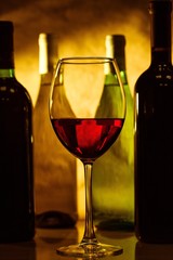 Red Wine Glass and Bottles