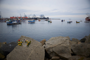 Landscapes of boats and the surroundings of the port of San Antonio, Chile