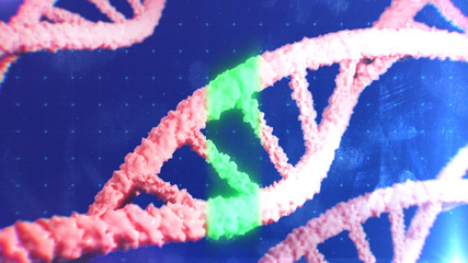 Dna scanning. Blue background. 3d helix.