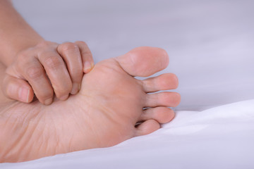 Female with rash or papule and scratch on her foot from allergies,Health allergy skin care problem. Healthcare concept.
