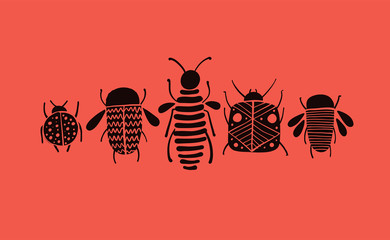 Funny beetles collection for your design