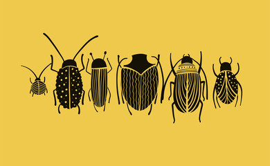 Funny beetles collection for your design