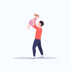 man lifting up his little baby father and daughter playing having fun happy family fatherhood concept cartoon characters full length flat