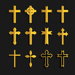 Cross icons set. Decorated cross signs or symbols. Vector
