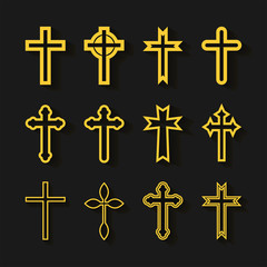 Cross icons set. Decorated cross signs or symbols. Vector