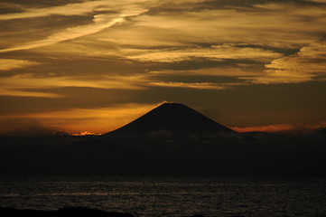 夕焼けの富士山