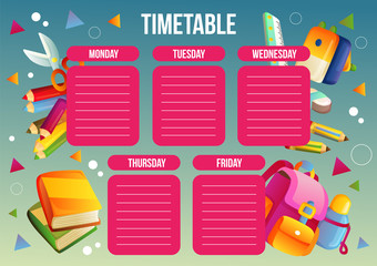 school time table with school supplies