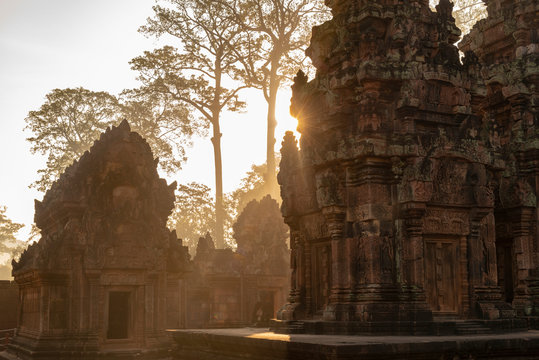 Banteay Srei Temple at sunset, Angko, Siem Rea, Cambodia