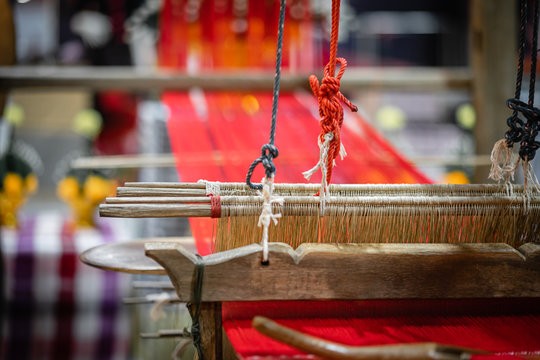 Weaving machine, Household weaving,  use for weaving traditional Thai silk. Textile production in Thailand