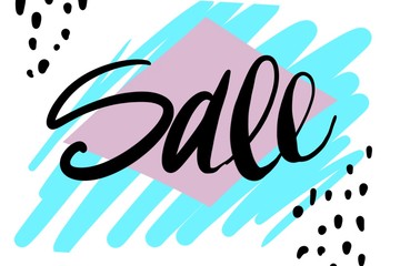poster Sale on the white brush stroke frame. Colorful pink banner template.