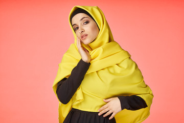 Woman in Yellow Studio Hijab