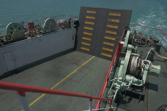 ferry deck and stern gates for loading, top view