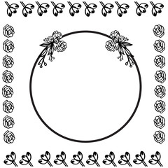 Black and white rose flower frame template. Vector