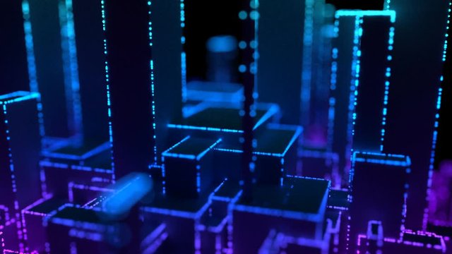 Aerial view of a city that lights up or Connecting city on the internet