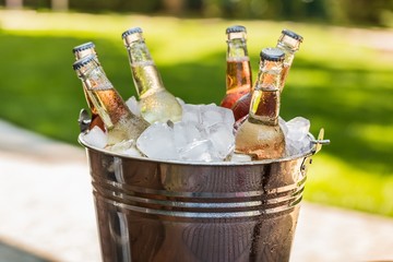 Beverage Bottles with Ice in a Bucket