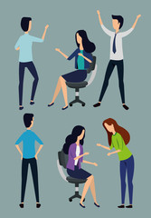 set of businesswomen and businessmen with elegant clothes