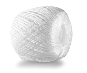 The coil of white nylon rope isolated on white background