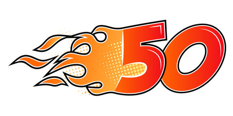 Burning numbers set. Flame flat style numerals isolated on white background. Vector illustration.