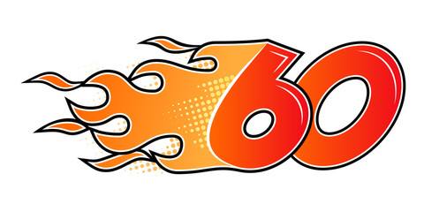 Burning numbers set. Flame flat style numerals isolated on white background. Vector illustration.