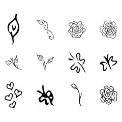 Flowers set collection outline for decorative design. Vector outline icon. . Isolated vector illustration. Vintage floral pattern. Hand drawn doodle illustration