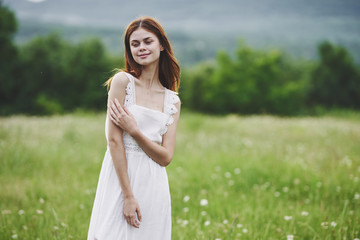 Fototapeta na wymiar beautiful woman green leaves nature park