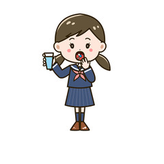 薬を飲む女の子　ポーズ　イラスト