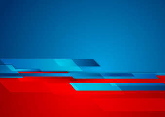Abstract contrast red and blue tech design with geometric shapes. Minimal futuristic background. Vector modern illustration