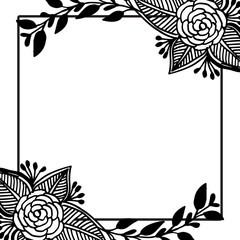 Silhouette floral frame, for decor of card, flower and branches of leaf. Vector