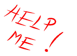 Help me text message handwritten on the white background isolated