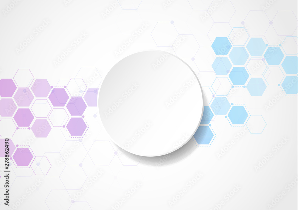 Poster abstract hexagonal molecular structures in technology background and science style. medical design. 