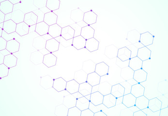 Abstract hexagonal molecular structures in technology background and science style. Medical design. Vector illustration