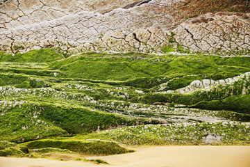 Beautiful stony hill covered with moss
