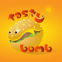 bright colored hamburger art logo tasty bomb