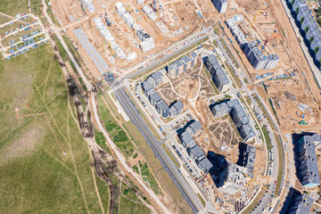 aerial top view of city construction site. development of new residential area