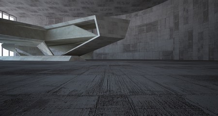 Abstract architectural brown and beige concrete interior of a minimalist house. 3D illustration and rendering