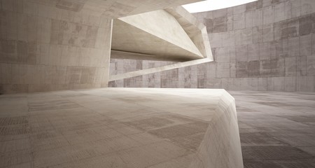 Abstract architectural brown and beige concrete interior of a minimalist house. 3D illustration and rendering